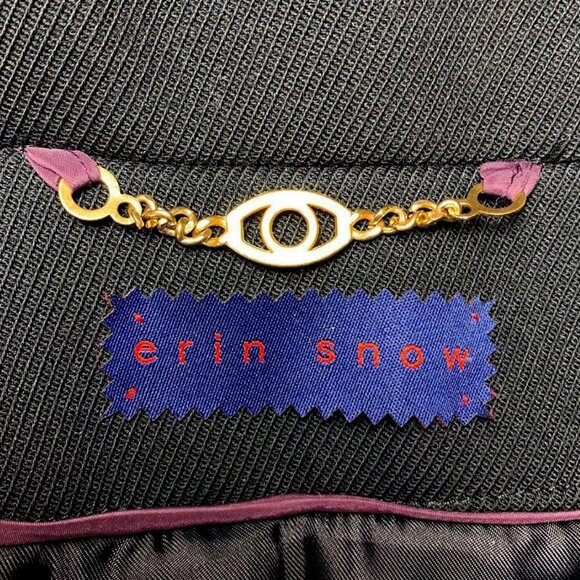 ERIN SNOW Leather ruffle trim long wool coat - Picture 7 of 7